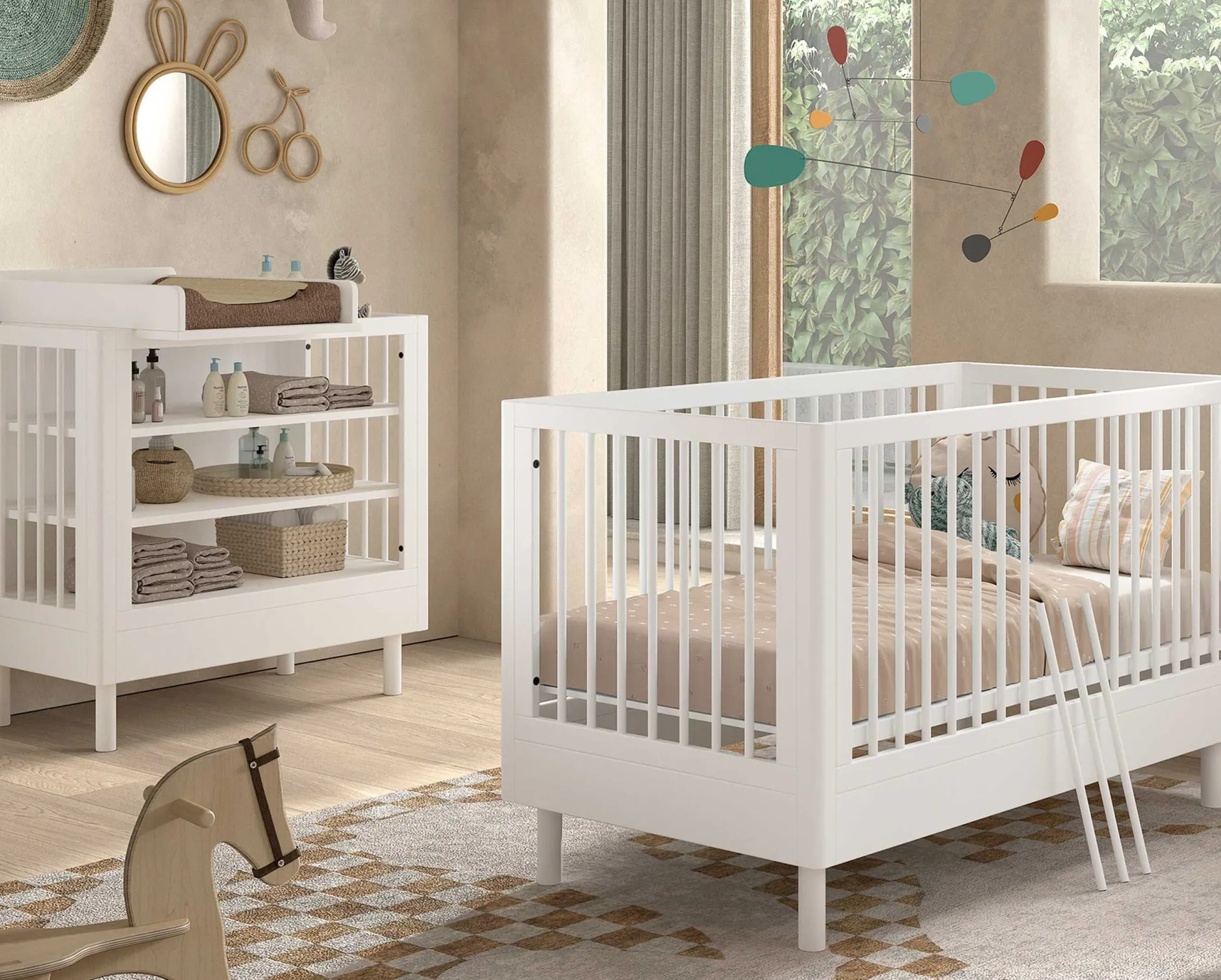 Babyzimmer Forrest: Babybett 70x140cm, Wickeltisch - Buche weiß