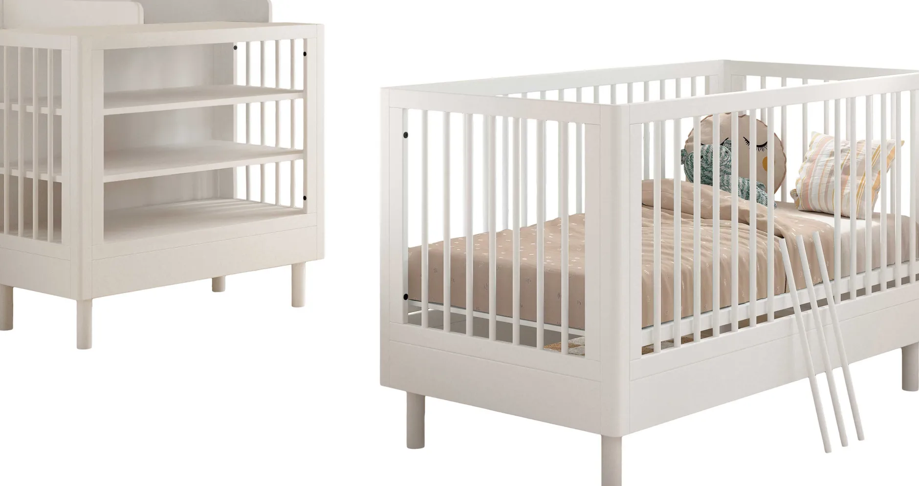 Babyzimmer Forrest: Babybett 70x140cm, Wickeltisch - Buche weiß