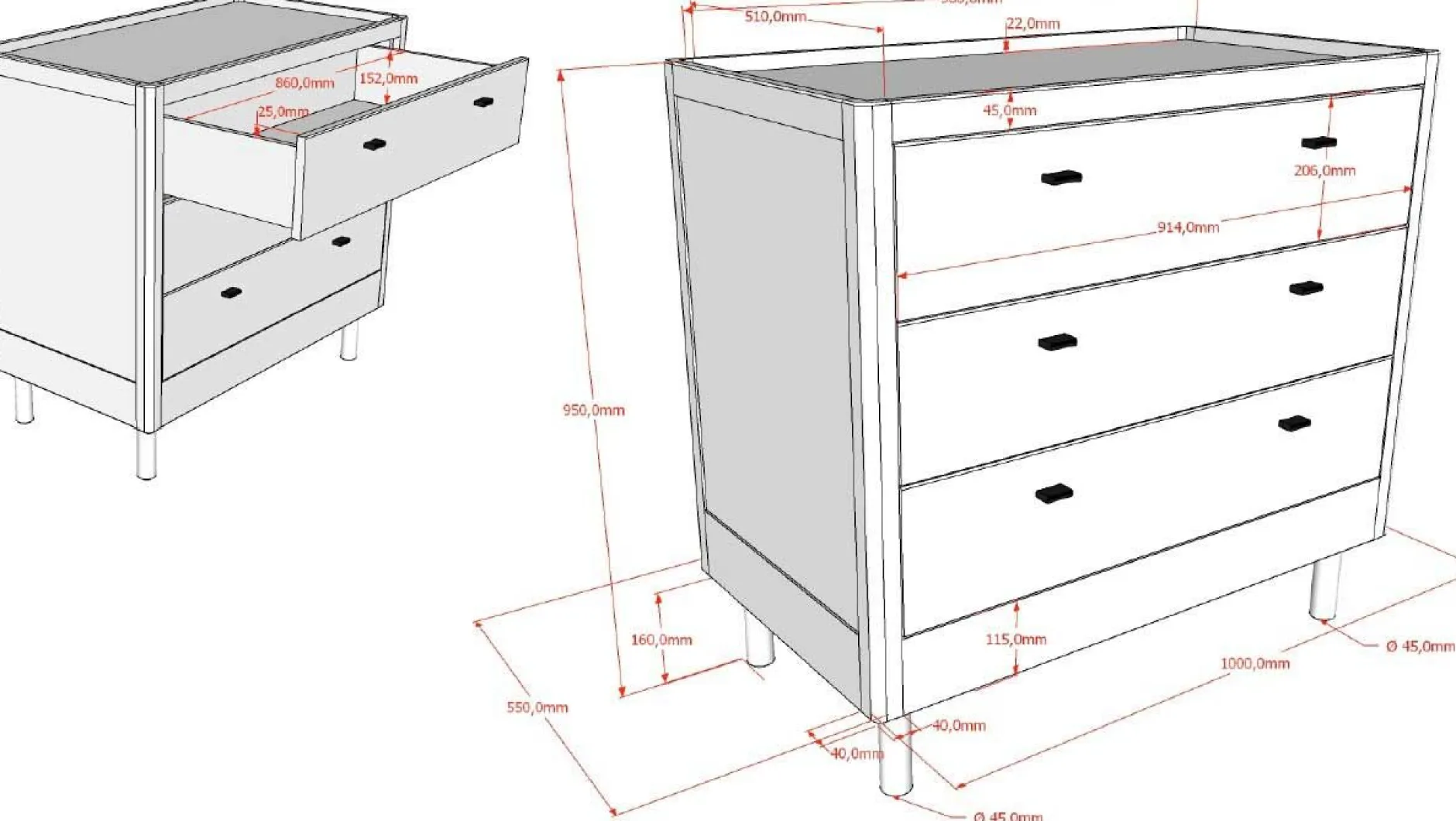 Babyzimmer Forrest: Babybett 70x140cm, Kommode mit Windelregal, Kleiderschrank - Weißbuche