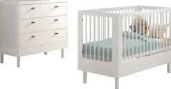 Babyzimmer Forrest: Babybett 60x120cm, Kommode - Buche weiß
