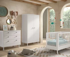 Babyzimmer Forrest: Babybett 60x120cm, Kommode, Kleiderschrank - Weißbuche