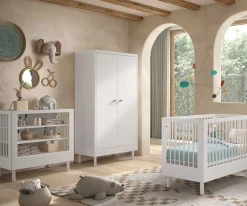 Babyzimmer Forrest: Babybett 60x120cm, Wickeltisch, Kleiderschrank - Weißbuche