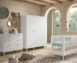 Babyzimmer Forrest: Babybett 60x120cm, Kommode, Kleiderschrank - Weißbuche