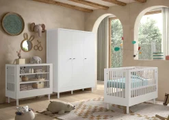 Babyzimmer Forrest: Babybett 60x120cm, Wickeltisch, Kleiderschrank - Weißbuche