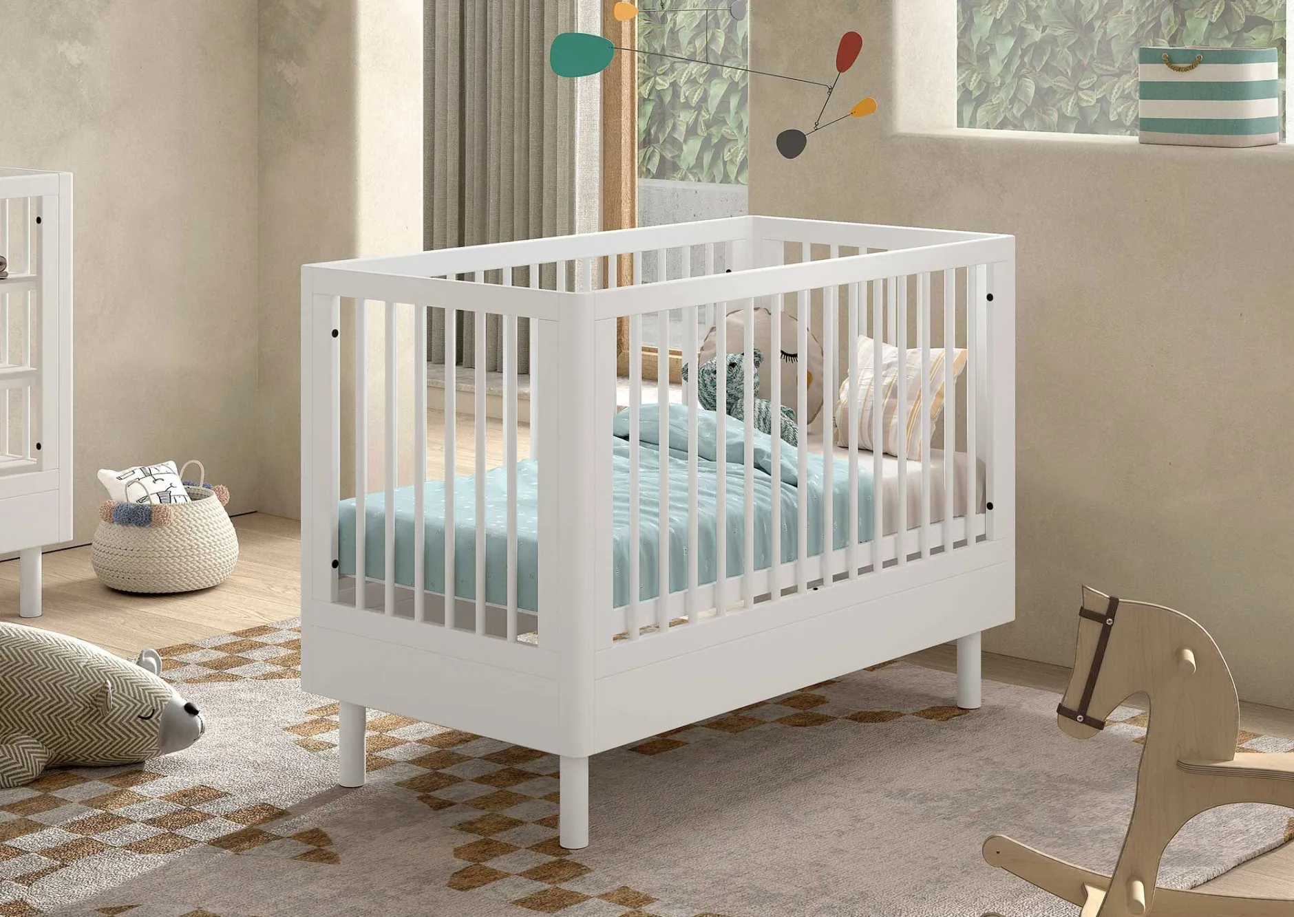 Babyzimmer Forrest: Babybett 60x120cm, Wickeltisch, Kleiderschrank - Weißbuche