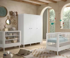 Babyzimmer Forrest: Babybett 60x120cm, Wickeltisch, Kleiderschrank - Weißbuche