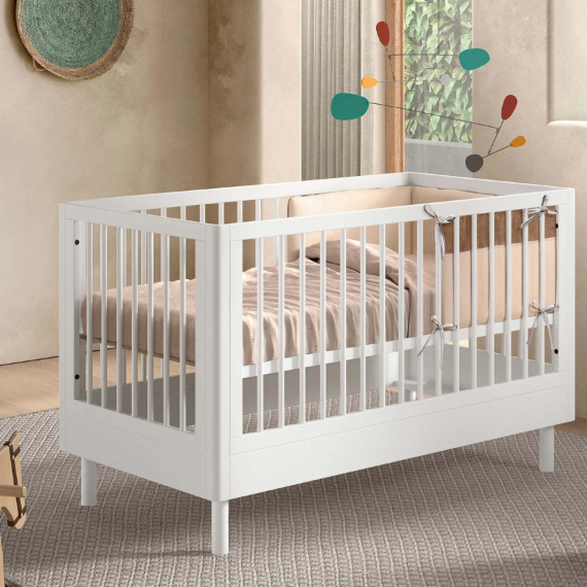 Babyzimmer Forrest: Babybett 70x140cm, Wickeltisch, Kleiderschrank - Weißbuche
