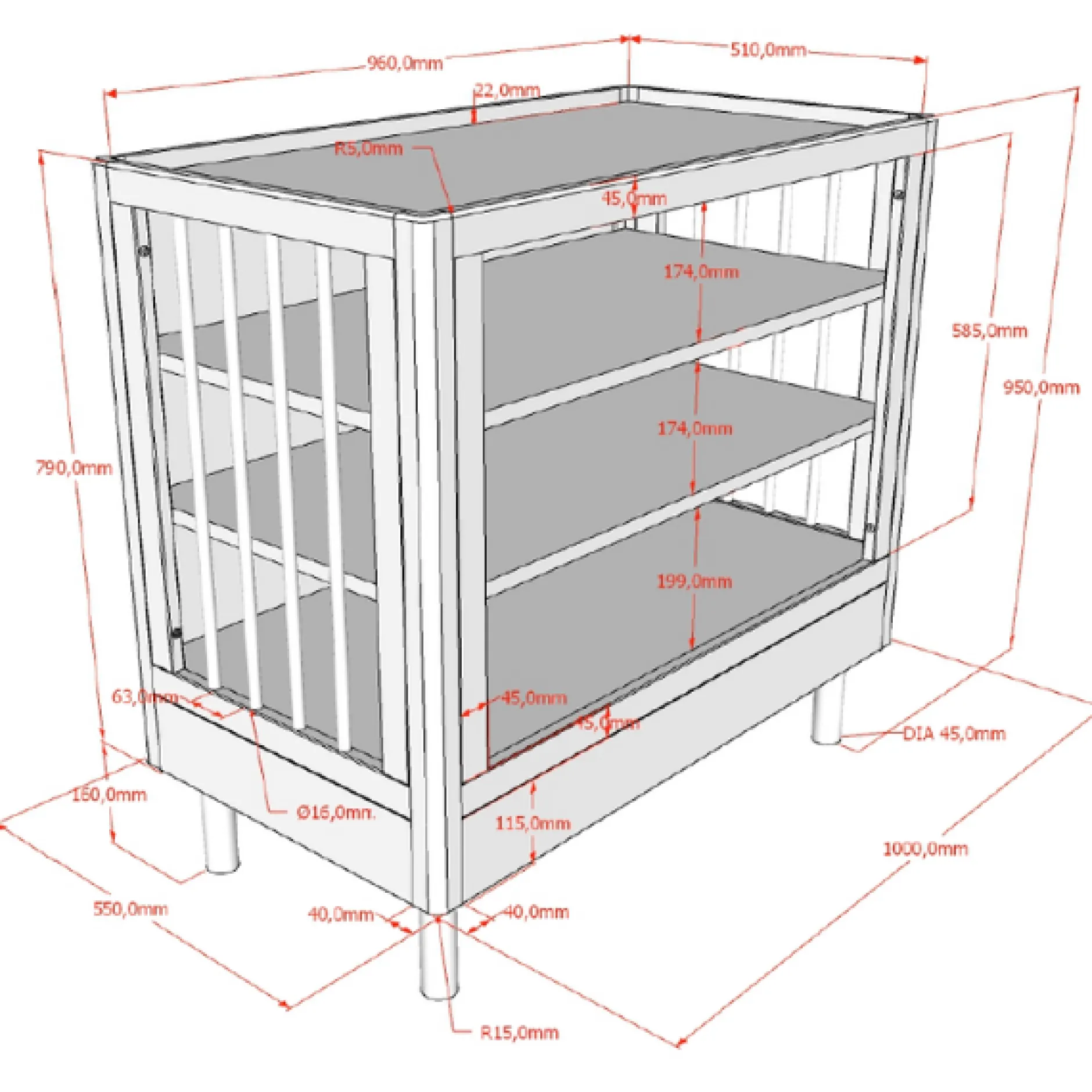 Babyzimmer Forrest: Babybett 70x140cm, Wickeltisch, Kleiderschrank - Weißbuche