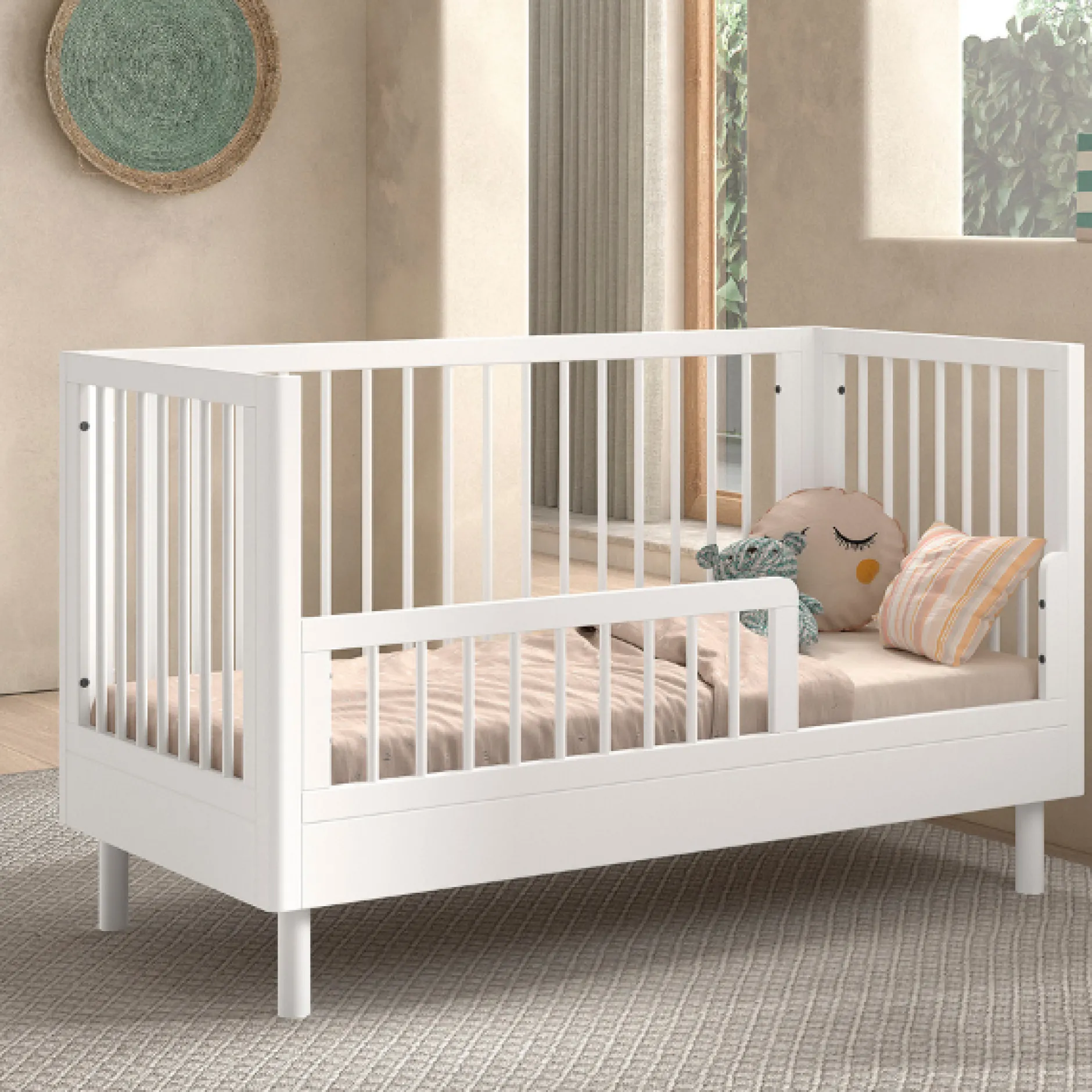 Babyzimmer Forrest: Babybett 70x140cm, Wickeltisch, Kleiderschrank - Weißbuche