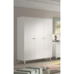 Babyzimmer-Set Billy - Dreitüriger Kleiderschrank, Kommode, Wickeltisch und Babybett - MDF/Weiß