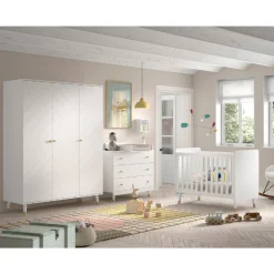 Babyzimmer-Set Billy - Dreitüriger Kleiderschrank, Kommode, Wickeltisch und Babybett - MDF/Weiß