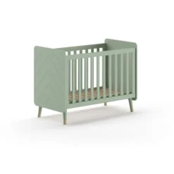 Babyzimmer-Set Billy - Zweitüriger Kleiderschrank, Kommode, Wickeltisch & Babybett - Grün/Weiß