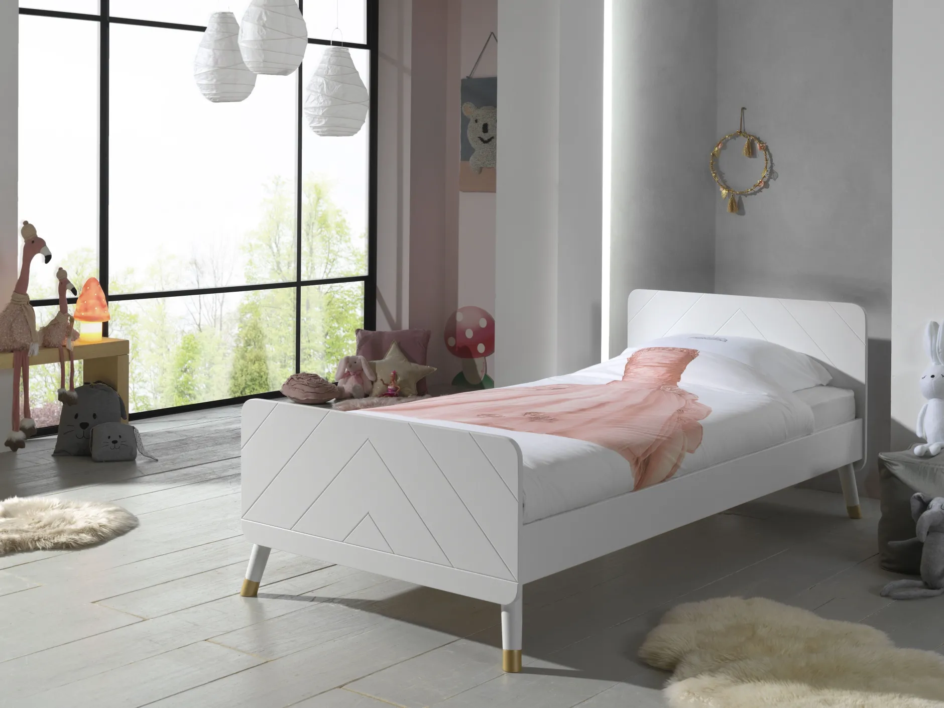 Babyzimmer-Set Billy - Zweitüriger Kleiderschrank, Kommode, Wickeltisch & Babybett - Grün/Weiß