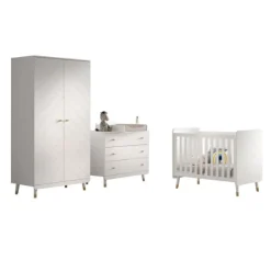 Babyzimmer-Set Billy - Zweitüriger Kleiderschrank, Kommode, Wickeltisch & Babybett - MDF/Weiß