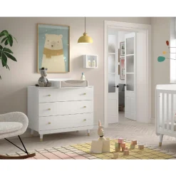 Babyzimmer-Set Billy - Zweitüriger Kleiderschrank, Kommode, Wickeltisch & Babybett - MDF/Weiß