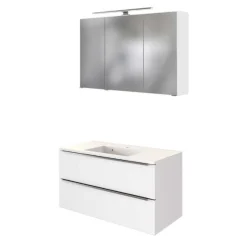 Badezimmerkombination Hansen 2 Waschbecken und Spiegelschrank 100cm - weiß