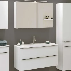 Badezimmerkombination Hansen 2 Waschbecken und Spiegelschrank 100cm - weiß