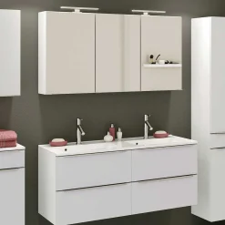 Badezimmerkombination Hansen 3 Waschbecken und Spiegelschrank 120cm - weiß