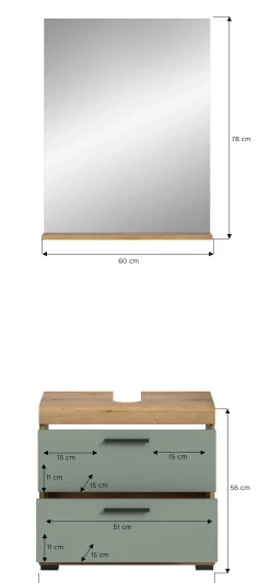 Badezimmerkombination Scout Xonox - Sagegrün & Artisan Eiche - 60x191x34 cm