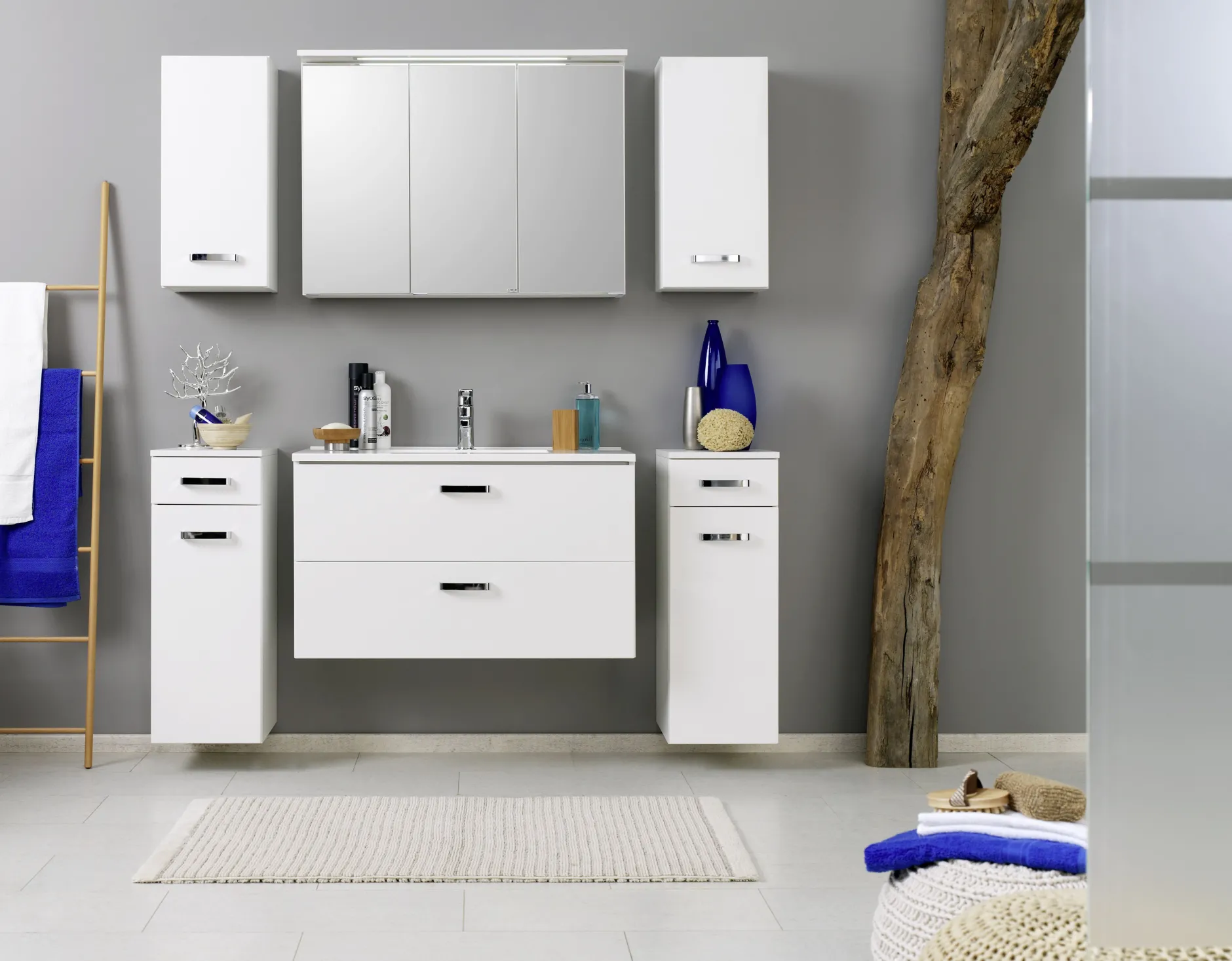 Badezimmerschrank Bobbi 30cm 1 Schublade und 1 Tür - weiß