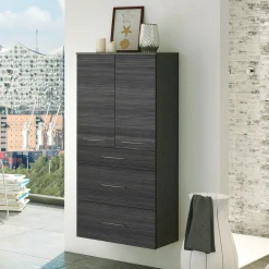 Badezimmerschrank Florent 60cm 2 Türen und 3 Schubladen - graphit/graue Eiche