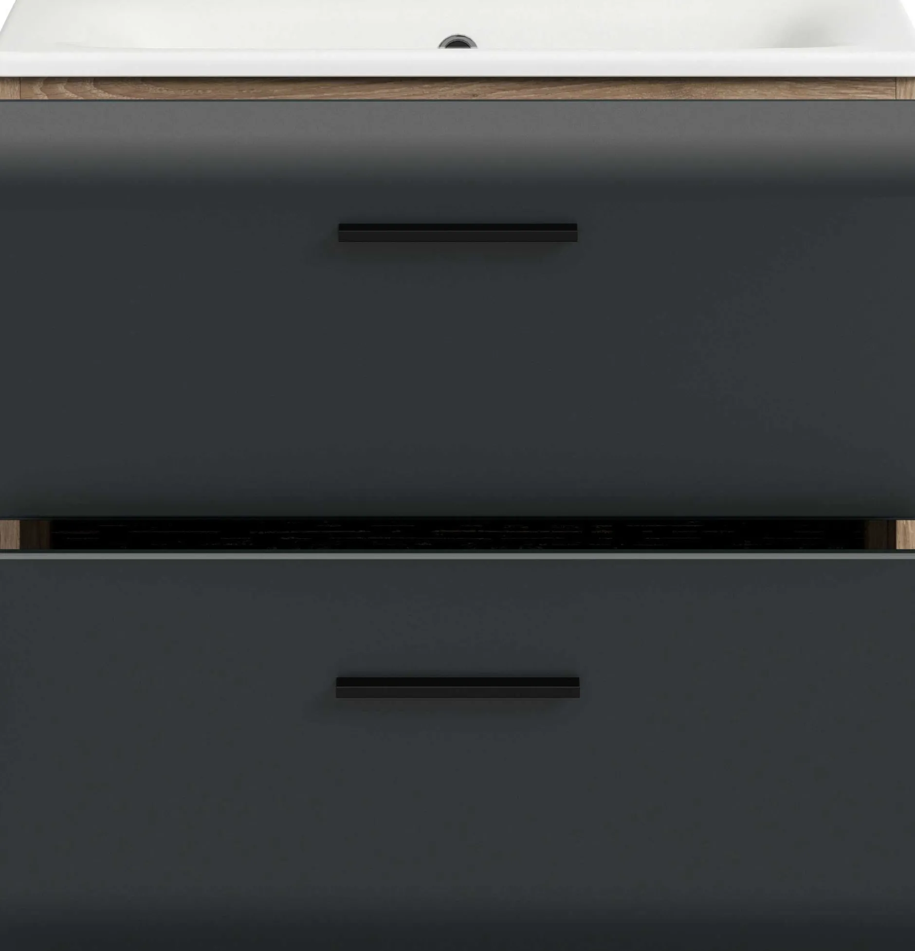 Badezimmerschrank Ice Xonox - mit Keramikwaschbecken - 60x55x46 cm - Mattschwarz & Nox Oak