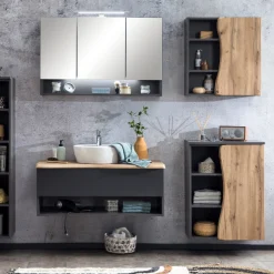 Badezimmerschrank Karan 60cm 1 Tür - Eiche/anthrazit