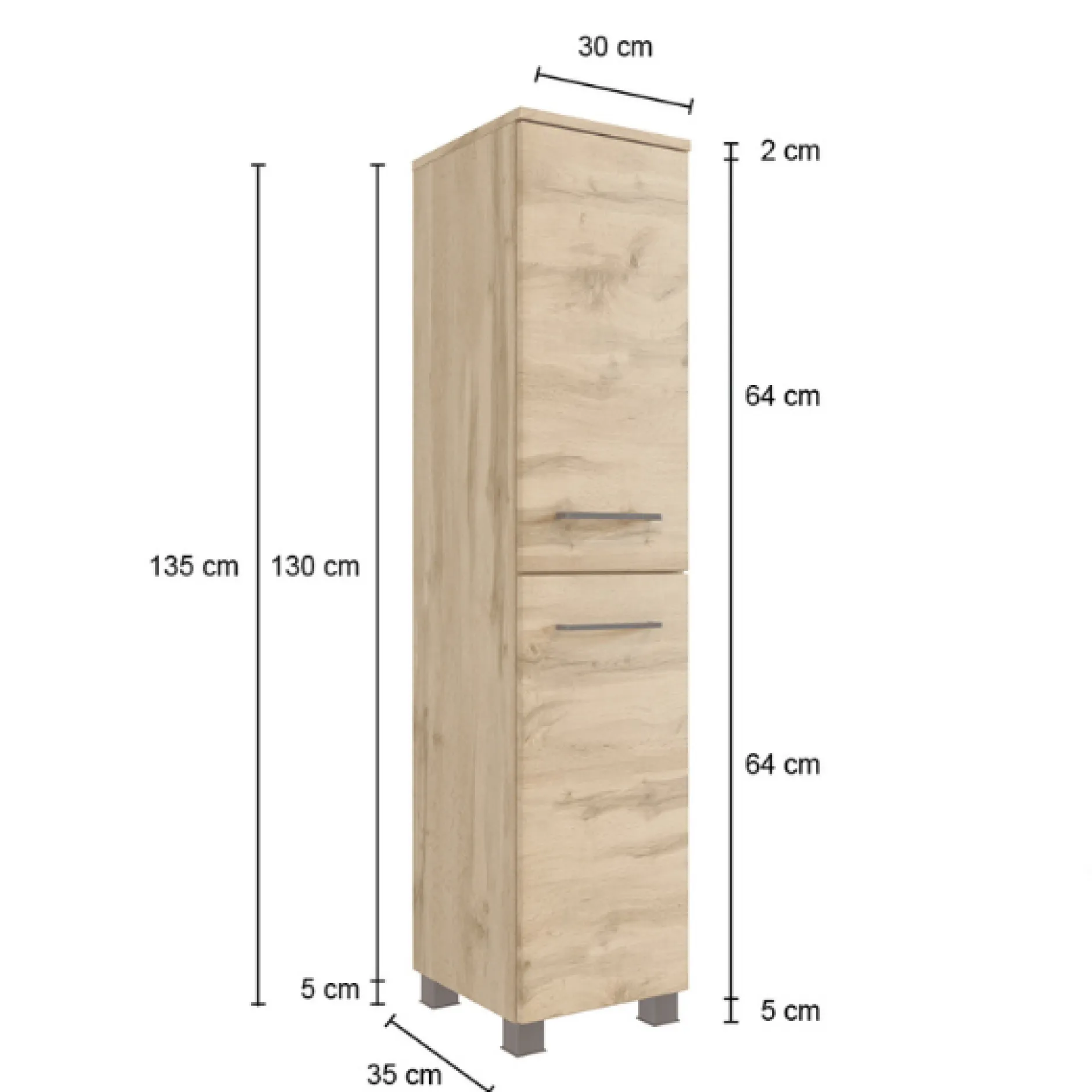 Badezimmerschrank Malvo 30cm 2 Türen - Eiche/schwarz