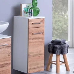 Badezimmerschrank Pares 30cm 1 Tür und 1 Schublade - Eiche weiß/wotan