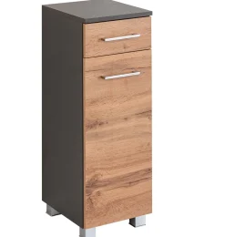 Badezimmerschrank Pares 30cm 1 Tür und 1 Schublade - Graphit/Eiche Rotbraun