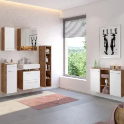 Badezimmerschrank Sefa 90cm 2 Türen - Eiche/Weiß