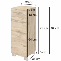 Badezimmerschrank Sefa 30cm 1 Tür und 1 Schublade - wotan Eiche