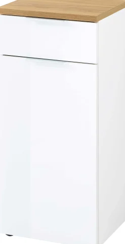 Badezimmerschrank Sepp mit 1 Tür und 1 Schublade - weiß/Eiche