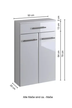 Badezimmerschrank Small 50cm 1 Schublade und 2 Türen - hochglanz-grau