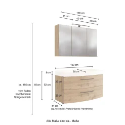 Badezimmerset Manchester | Waschbeckenschrank und Spiegelschrank mit Beleuchtung | Wotan Eiche Design