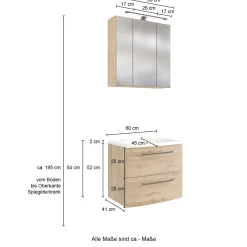 Badezimmerset Manchester | Waschbeckenschrank und Spiegelschrank mit Beleuchtung | Wotan Eiche Design