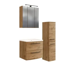 Badezimmerset Manchester | Waschtischschrank, Spiegelschrank, Säulenschrank | Wotan Eiche Design
