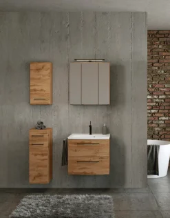 Badezimmerset Manchester | Waschtischschrank, Spiegelschrank, Hängeschrank, Beistellschrank | Wotan Oak Design