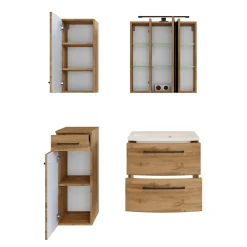 Badezimmerset Manchester | Waschtischschrank, Spiegelschrank, Hängeschrank, Beistellschrank | Wotan Oak Design