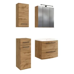 Badezimmerset Manchester | Waschtischschrank, Spiegelschrank, Hängeschrank, Beistellschrank | Wotan Oak Design