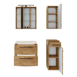Badezimmerset Manchester | Waschtischschrank, Spiegelschrank, Hängeschrank, Beistellschrank | Wotan Oak Design