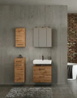 Badezimmerset Manchester | Waschtischschrank, Spiegelschrank, Hängeschrank, Beistellschrank | Wotan Oak Design