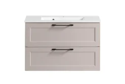 Badezimmerset Meran | Waschbeckenschrank, Spiegelschrank mit Beleuchtung | Farbe Cashmere