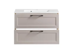 Badezimmerset Meran | Waschbeckenschrank, Spiegelschrank mit Beleuchtung | Farbe Cashmere