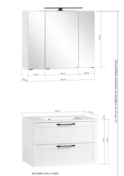 Badezimmerset Meran | Waschbeckenschrank, Spiegelschrank mit Beleuchtung | Farbe Cashmere