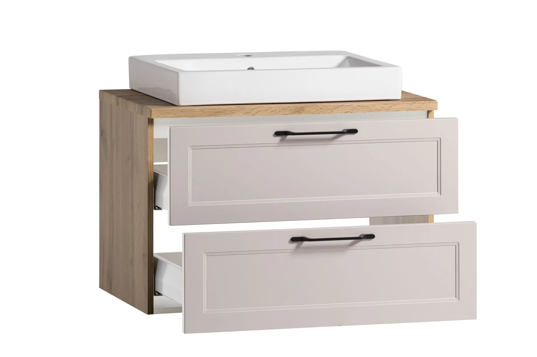 Badezimmerset Meran | Waschbeckenschrank, Spiegelschrank mit Beleuchtung | Farbe Cashmere