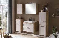 Badezimmerset Meran | Waschbeckenschrank, Spiegelschrank mit Beleuchtung | Farbe Cashmere