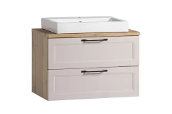 Badezimmerset Meran | Waschbeckenschrank, Spiegelschrank mit Beleuchtung | Farbe Cashmere