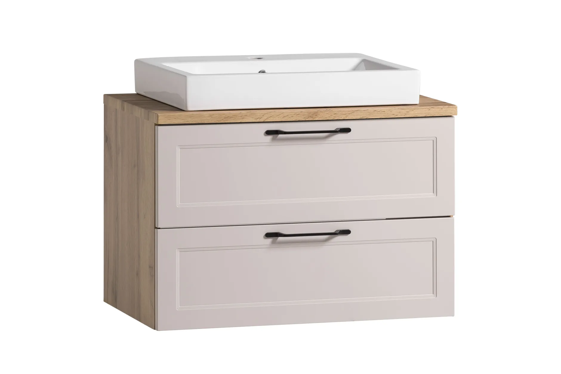 Badezimmerset Meran | Waschbeckenschrank, Spiegelschrank mit Beleuchtung | Farbe Cashmere