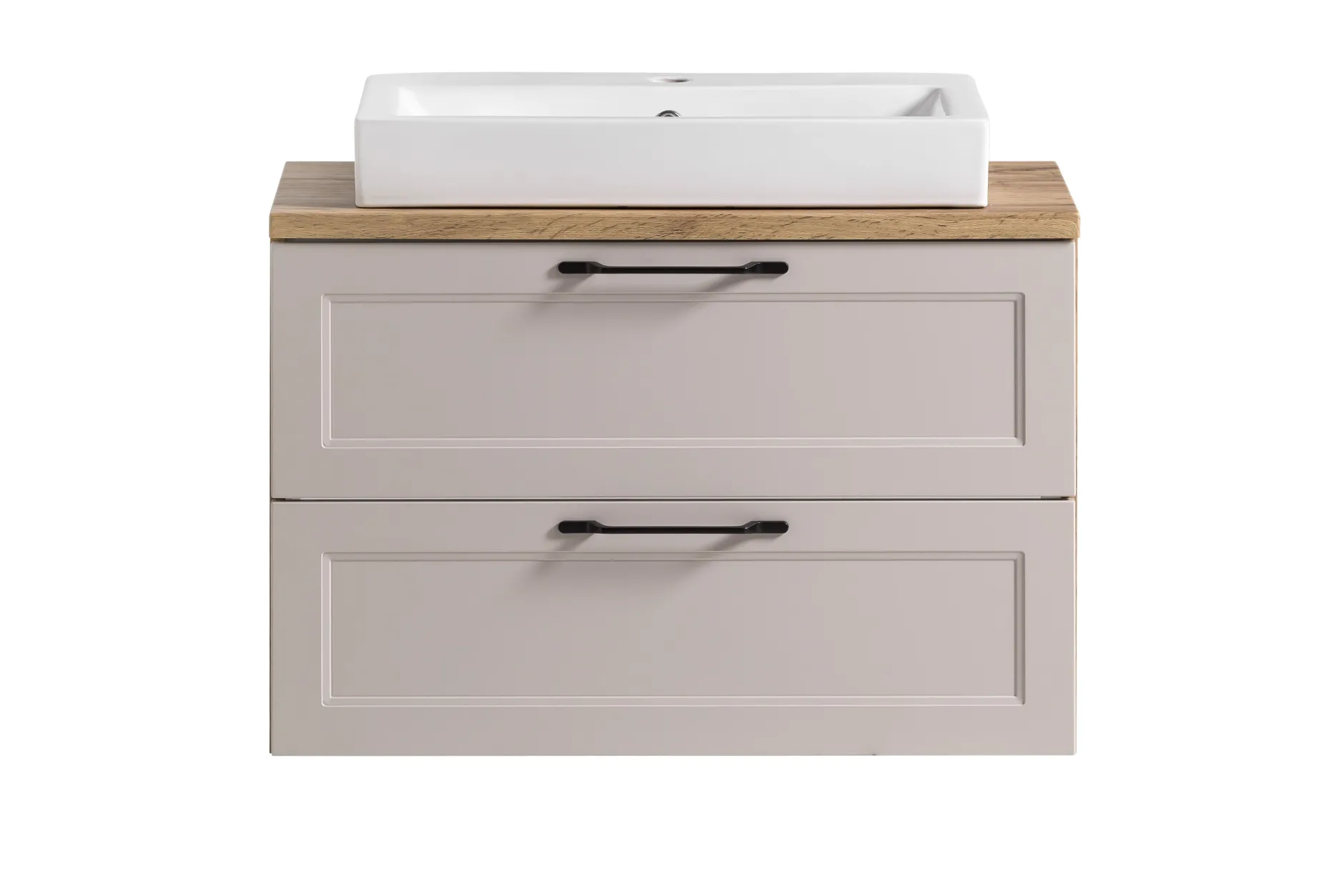 Badezimmerset Meran | Waschbeckenschrank, Spiegelschrank mit Beleuchtung | Farbe Cashmere